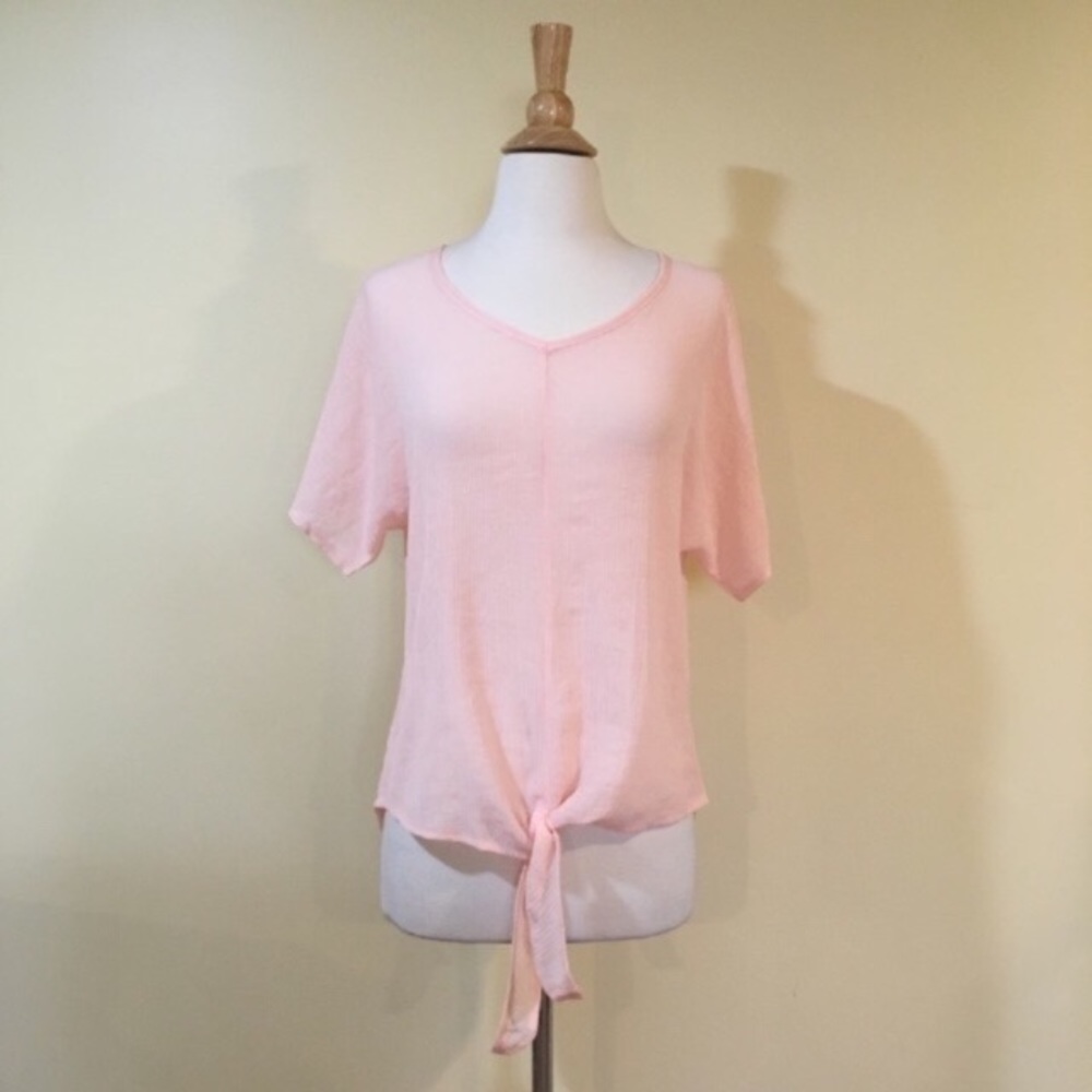 🍑 Tie Front High Low Gauzey Blouse Peach Blush - Picture 5 of 6